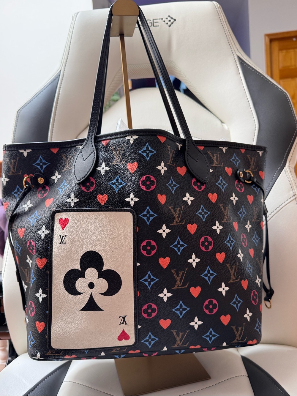 Louis Vuitton Black Monogram Playing Card Tote limited edition bag mm size